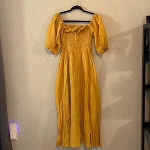 Mustard yellow ruffle polka dot dress